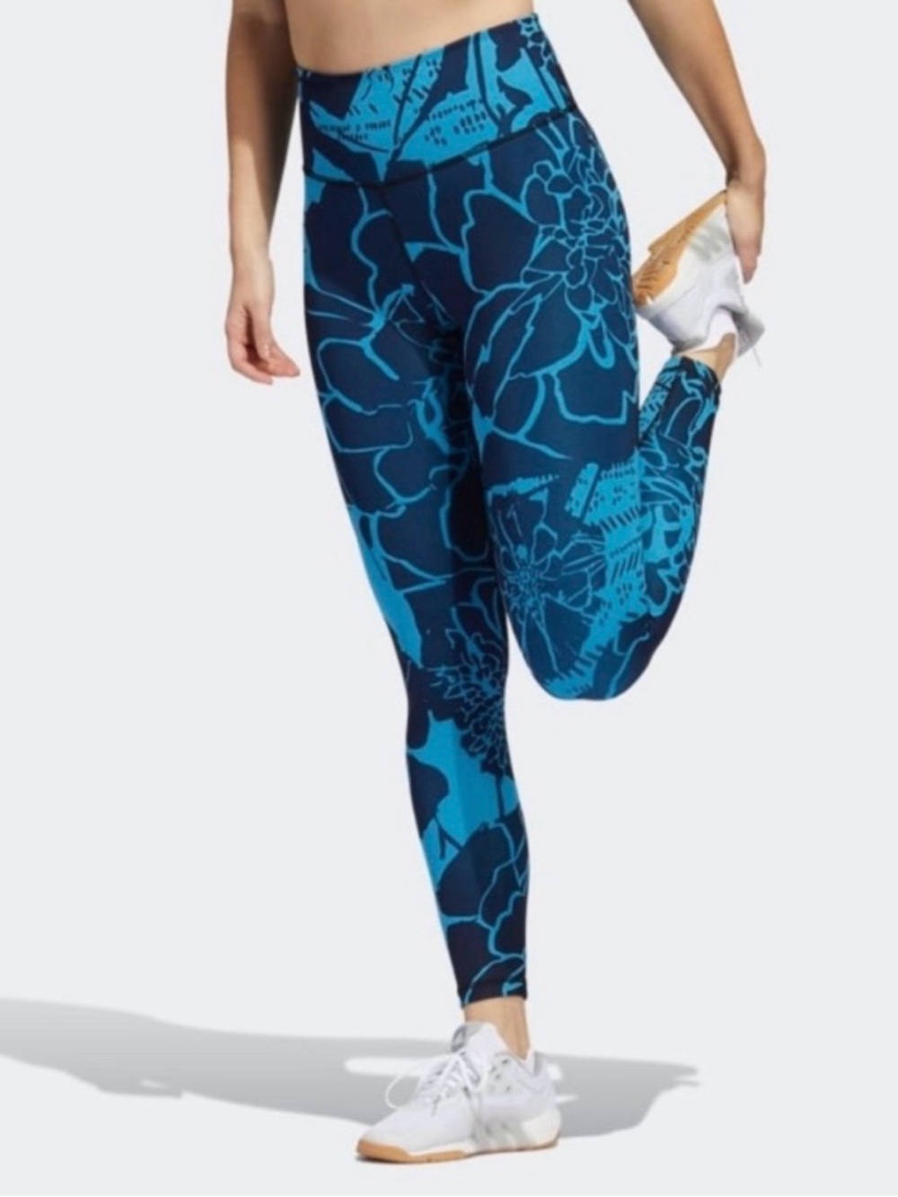 Adidas Optime Superher Training 7/8 Leggings Blue Floral Size Medium —#030 - Picture 7 of 11